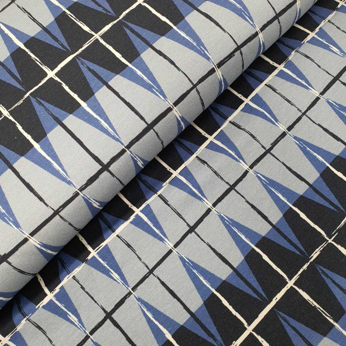 Simply by Lila-Lotta French Terry geometrischer Stoff in rauchblau