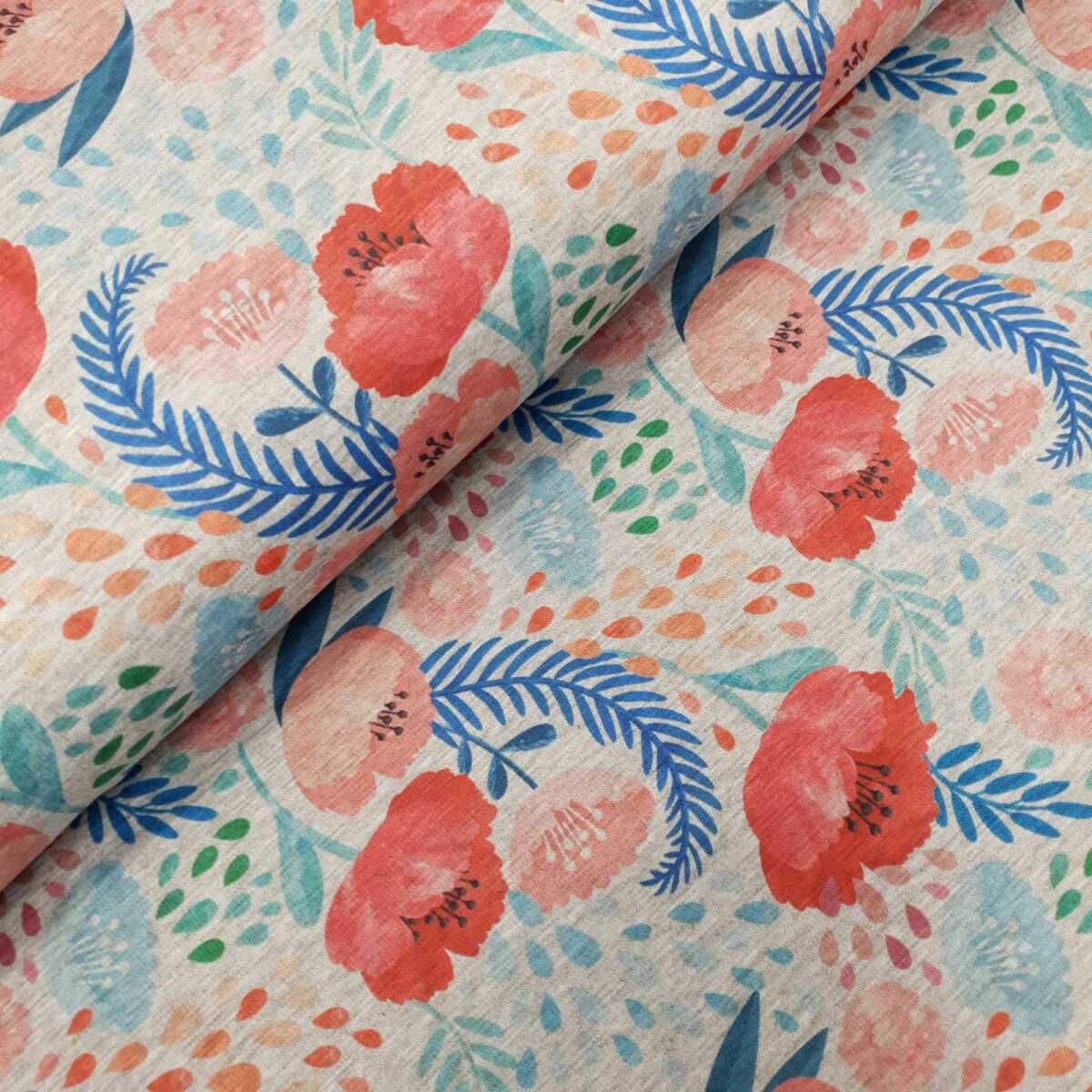 Patrick Alpenfleece Blumen grau, flamingo, blau Kuscheliger