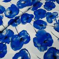 Nizza Baumwolle Blumen weiß, royalblau, schwarz