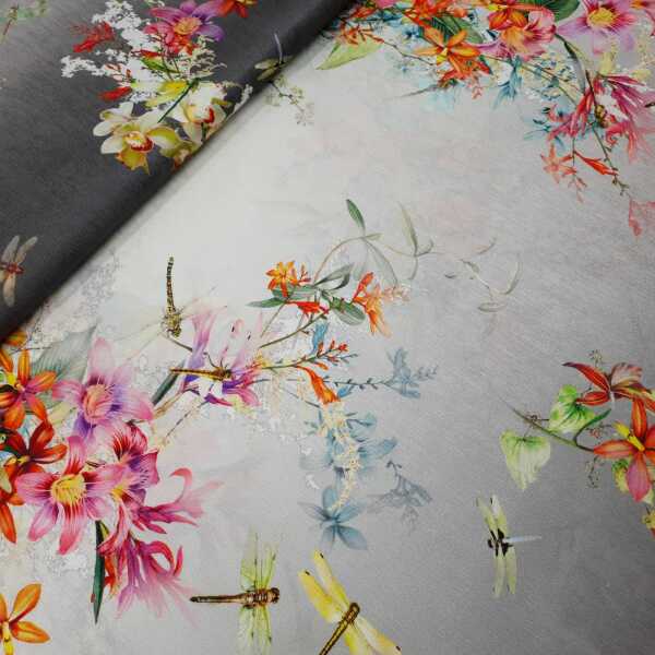 Evita Polyester Blumen Farbverlauf weiß, anthrazit