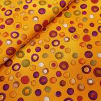 „Spice Cats“ by Loralie Patchworkstoff Kreise orange, gelb, lila, grün