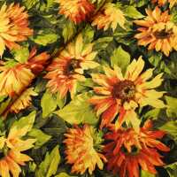 Sunflowers – Quilt Patchworkstoff Blumen dunkelgrün, kiwi, orange, gelb
