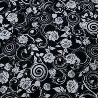 Jet Black Patchworkstoff Blumen mit Spiralen schwarz, weiß