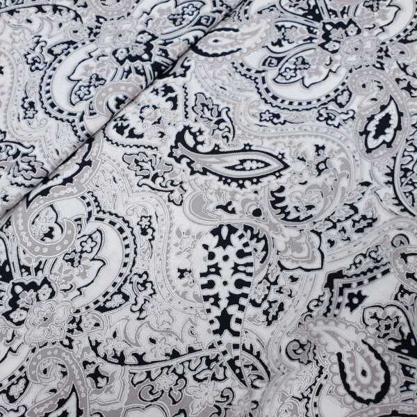 Black and White Patchworkstoff Paisley weiß, grau, schwarz, silber