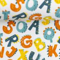 Kim Baumwolle Buchstaben weiß, gelb, orange, rauchblau