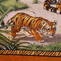 Bengal Tiger Patchworkstoff Panel grün, orange, schwarz, grau, weiß