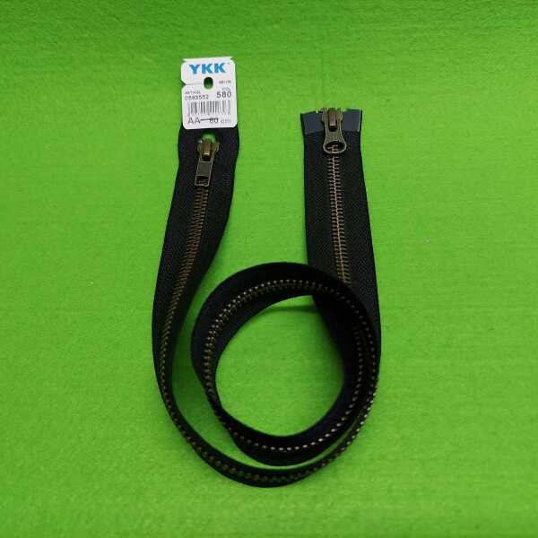 YKK Reißverschluss  Zweiwege 60cm, Fb. 580 schwarz, Metall Antik Gold