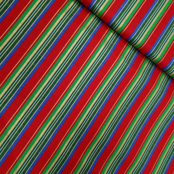 Christmas Stripes Patchworkstoff, Streifen, grün, rot, blau, gold