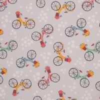 Leona *beschichtet* Rückseite bügeln, beschichtete Baumwolle, Fahrräder, Blumen, Hellrosa/ weiß