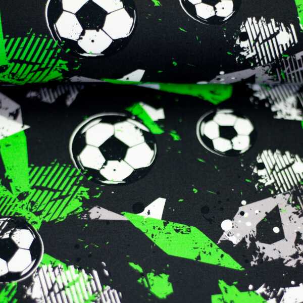 Fußball, Baumwolle Webware, Fußball schwarz/grün/weiß