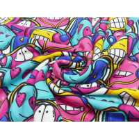 French Terry Digital Druck angeraut Cartoon bunt