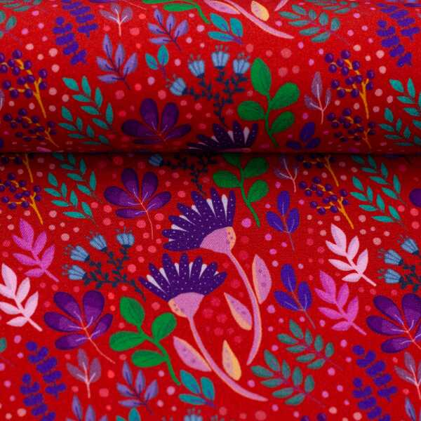 In Full Bloom by Emjo-Design Viskose Webware, Blumen, rot