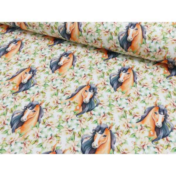 French Terry Digital Druck - Flower Horses bunt
