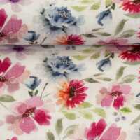Thea , **Restschrumpfwert ca. 10%** - Musselin, Double Blumen, pink/blau/weiß