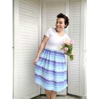 Stripy by Mrs Mint Design, Jersey Baumwolle Streifen, bunt/blau/hellblau