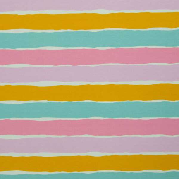 Stripy by Mrs Mint Design, Jersey Baumwolle Streifen,bunt/gelb/petrol/hellrose