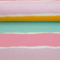 Stripy by Mrs Mint Design, Jersey Baumwolle Streifen,bunt/gelb/petrol/hellrose