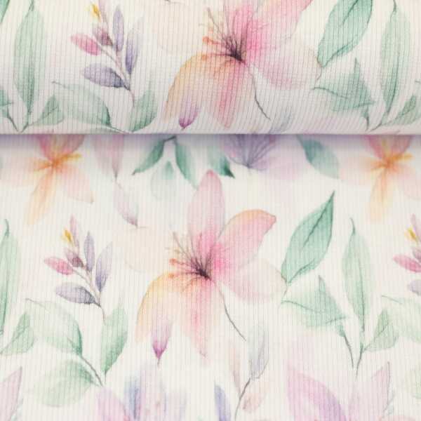 Hermine, Rippjersey Blumen, Lilien, natur/bunt