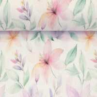 Hermine, Rippjersey Blumen, Lilien, natur/bunt