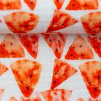 Thea , **Restschrumpfwert ca. 10%** - Musselin, Double Wassermelone rot/weiß