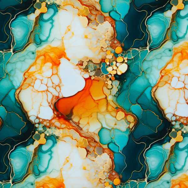 Flowing Bloom (French Terry) by Sarah Marian, French Terry, Liquid, bernstein/petrol